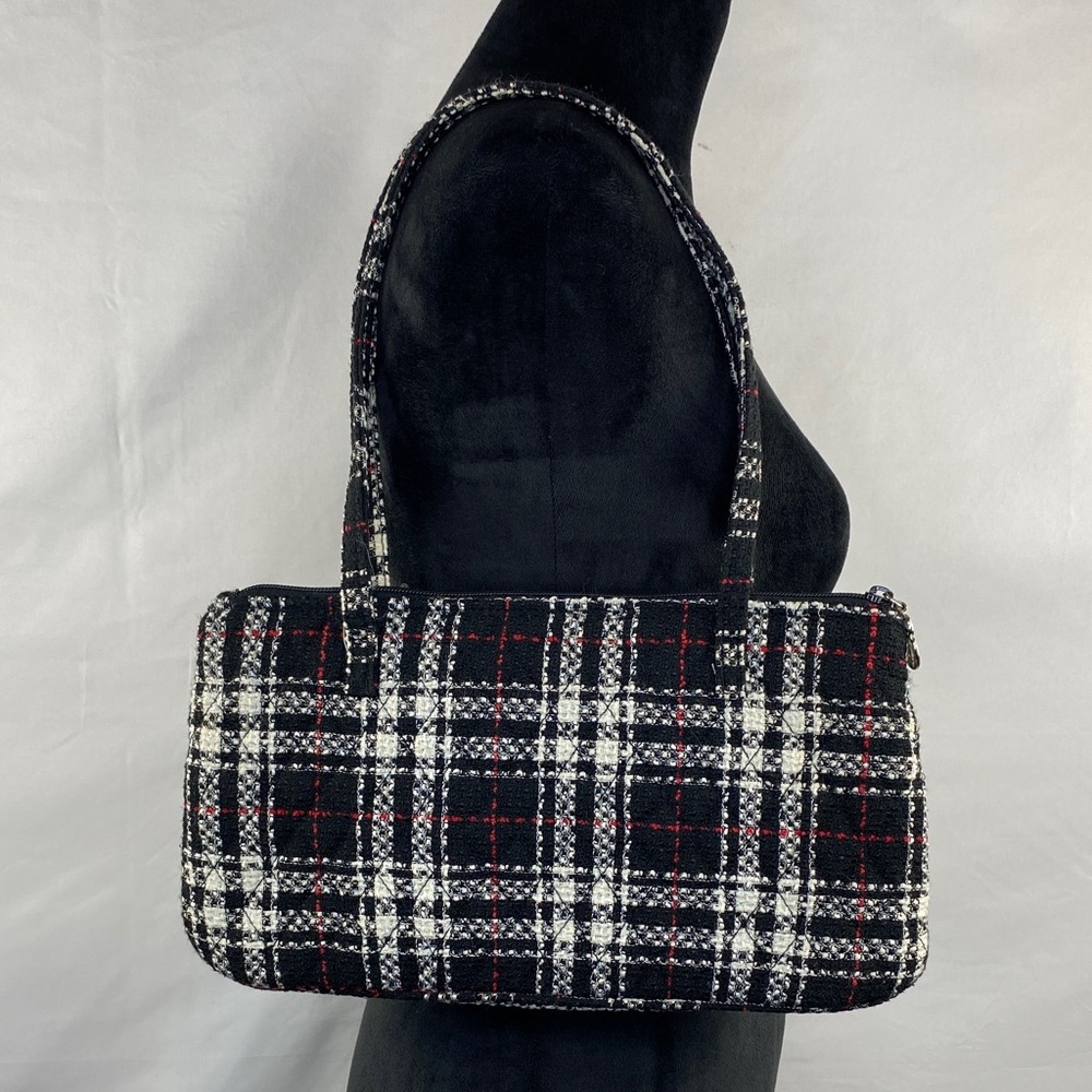 Vera Bradley Y2K Tweed Plaid Shoulder Bag Black & White
